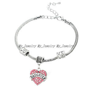 PRICE FIRM ** Daughter Pink Crystal Inlayed Heart Bracelet